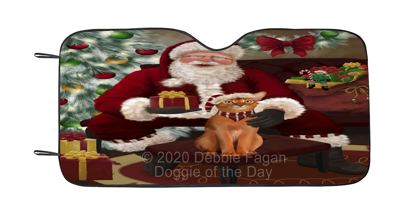 Santa's Christmas Surprise Abyssinian Cat Car Sun Shade Cover Curtain