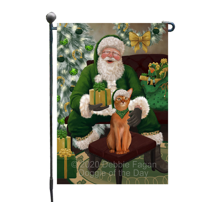 Christmas Irish Santa with Gift and Abyssinian Cat Garden Flag GFLG66605