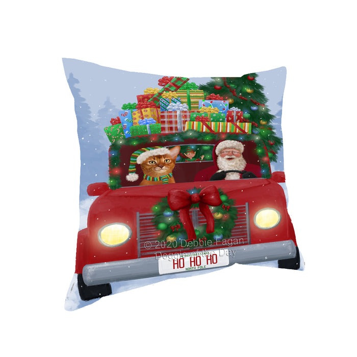 Christmas Honk Honk Red Truck Here Comes with Santa and Abyssinian Cat Pillow PIL86248