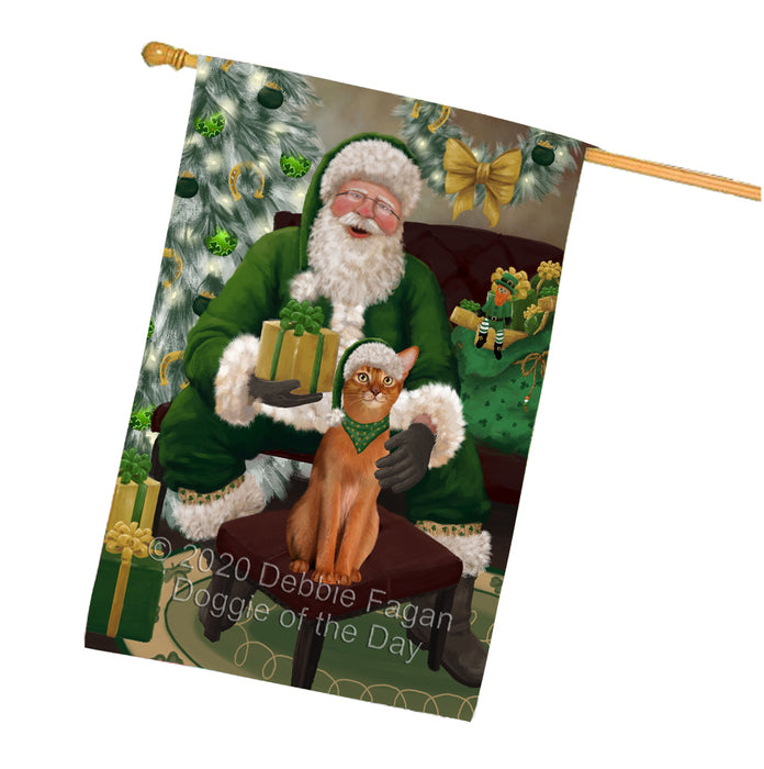 Christmas Irish Santa with Gift and Abyssinian Cat House Flag FLG66661