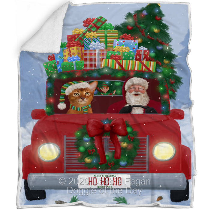 Christmas Honk Honk Red Truck Here Comes with Santa and Abyssinian Cat Blanket BLNKT140663