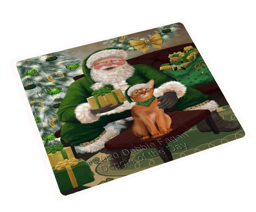 Christmas Irish Santa with Gift and Abyssinian Cat Cutting Board - Easy Grip Non-Slip Dishwasher Safe Chopping Board Vegetables C78220