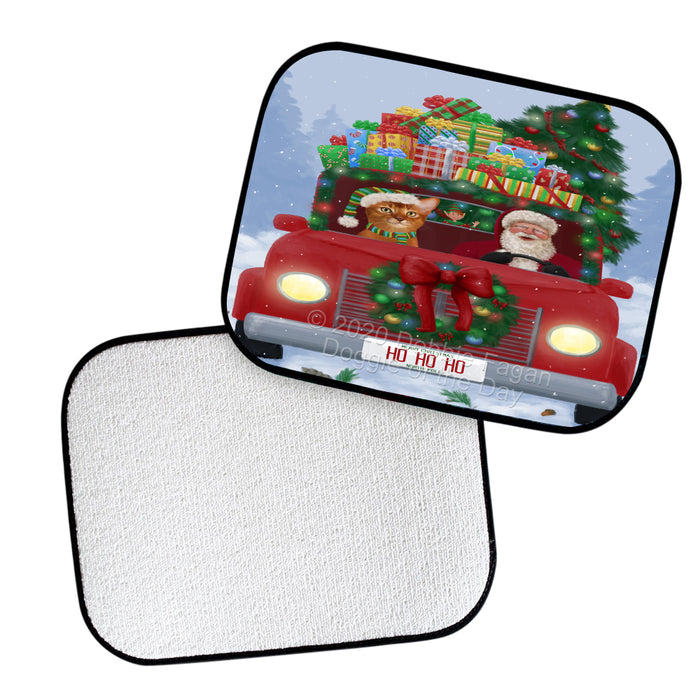 Christmas Honk Honk Red Truck Here Comes with Santa and Abyssinian Cat Polyester Anti-Slip Vehicle Carpet Car Floor Mats  CFM49603
