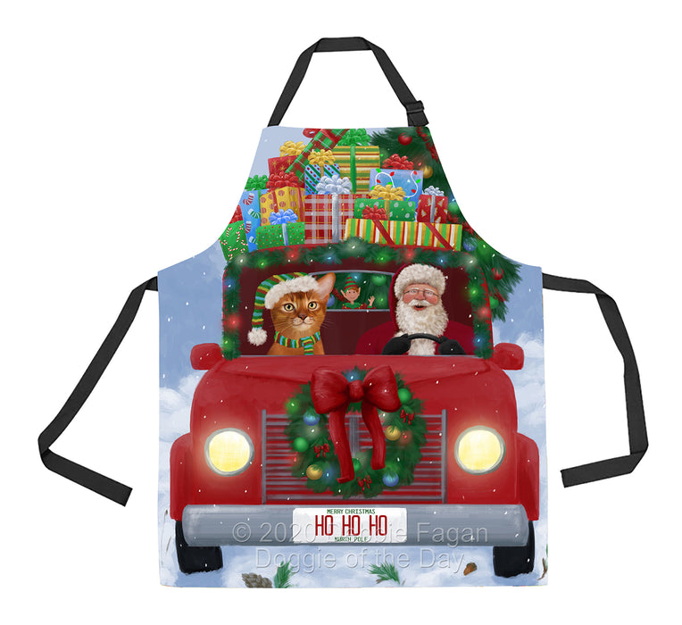 Christmas Honk Honk Red Truck Here Comes with Santa and Abyssinian Cat Apron Apron-48167
