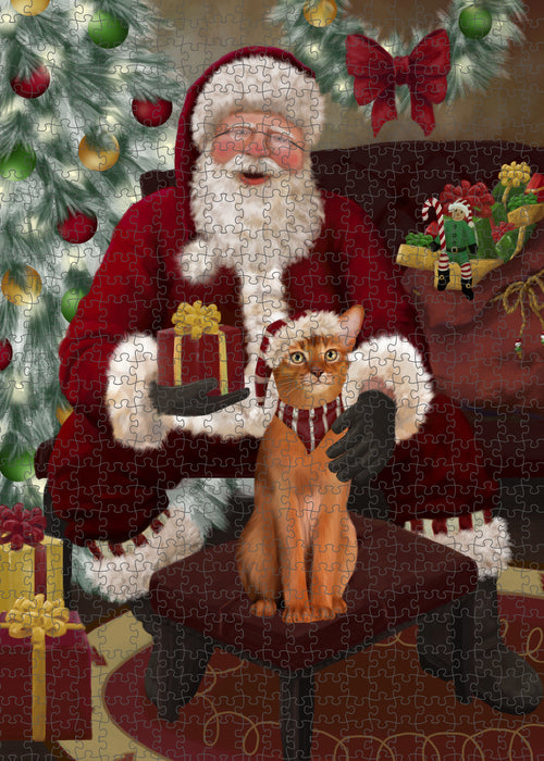 Santa's Christmas Surprise Abyssinian Cat Puzzle with Photo Tin PUZL100648