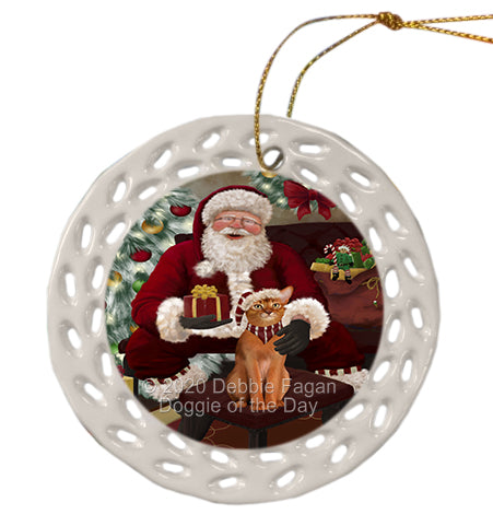 Santa's Christmas Surprise Abyssinian Cat Doily Ornament DPOR59549
