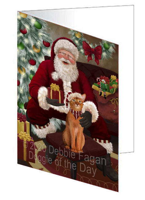 Santa's Christmas Surprise Abyssinian Cat Handmade Artwork Assorted Pets Greeting Cards and Note Cards with Envelopes for All Occasions and Holiday Seasons