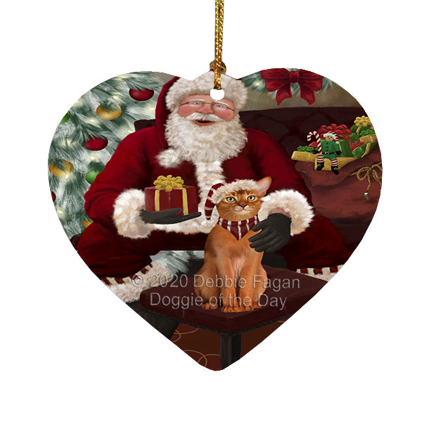 Santa's Christmas Surprise Abyssinian Cat Heart Christmas Ornament RFPOR58329