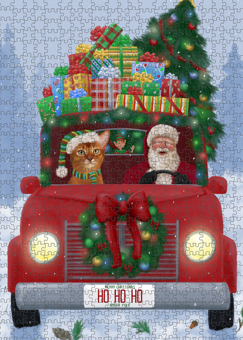 Christmas Honk Honk Red Truck Here Comes with Santa and Abyssinian Cat Puzzle with Photo Tin PUZL99864