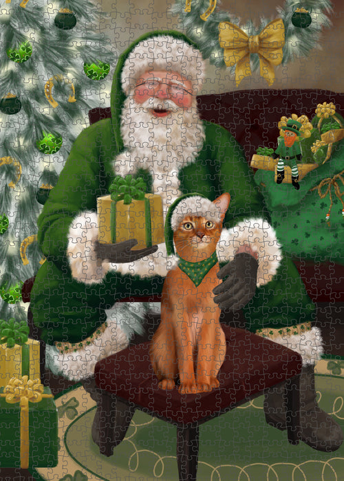 Christmas Irish Santa with Gift and Abyssinian Cat Puzzle with Photo Tin PUZL100256