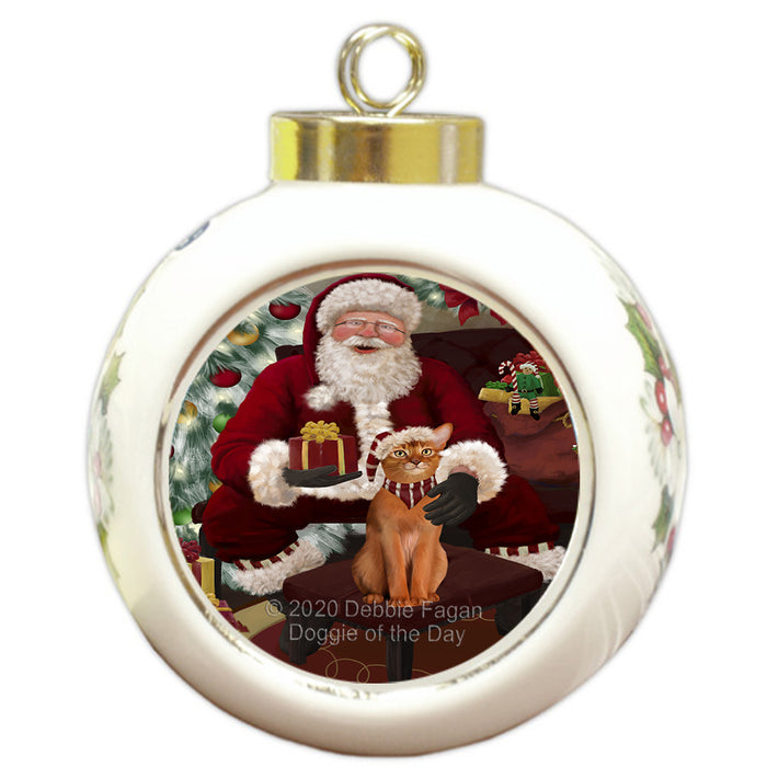 Santa's Christmas Surprise Abyssinian Cat Round Ball Christmas Ornament RBPOR57987