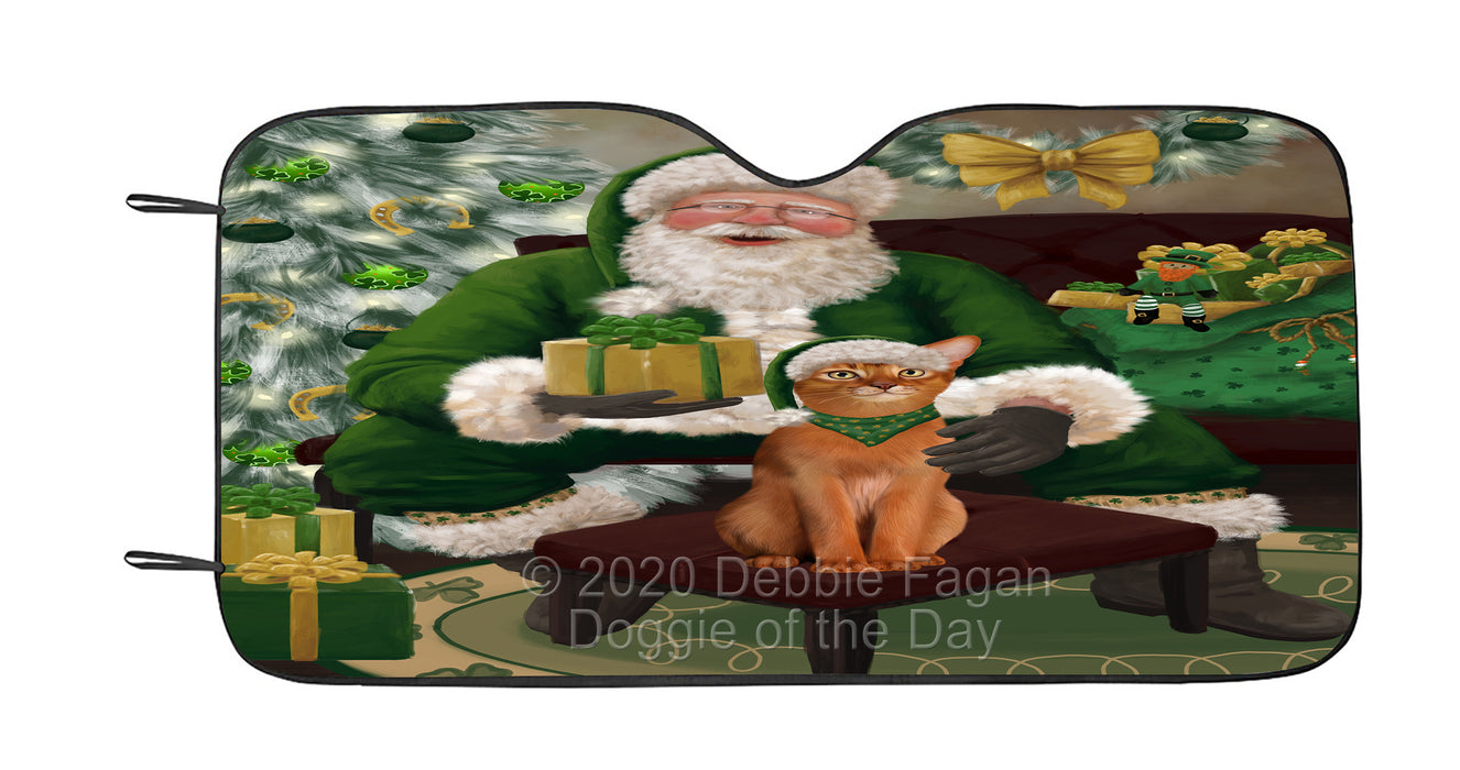 Christmas Irish Santa with Gift and Abyssinian Cat Car Sun Shade Cover Curtain