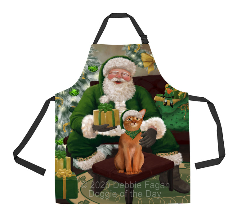Christmas Irish Santa with Gift and Abyssinian Cat Apron Apron-48265