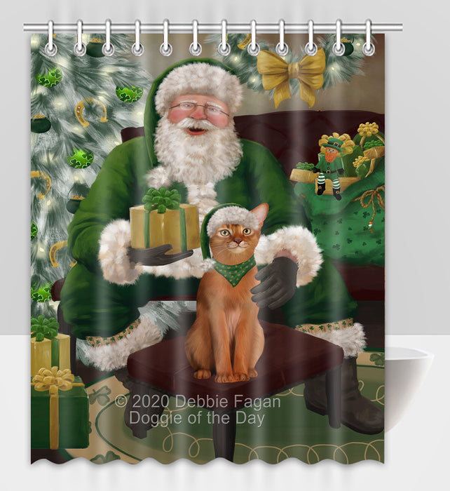 Christmas Irish Santa with Gift and Abyssinian Cat Shower Curtain Bathroom Accessories Decor Bath Tub Screens SC099