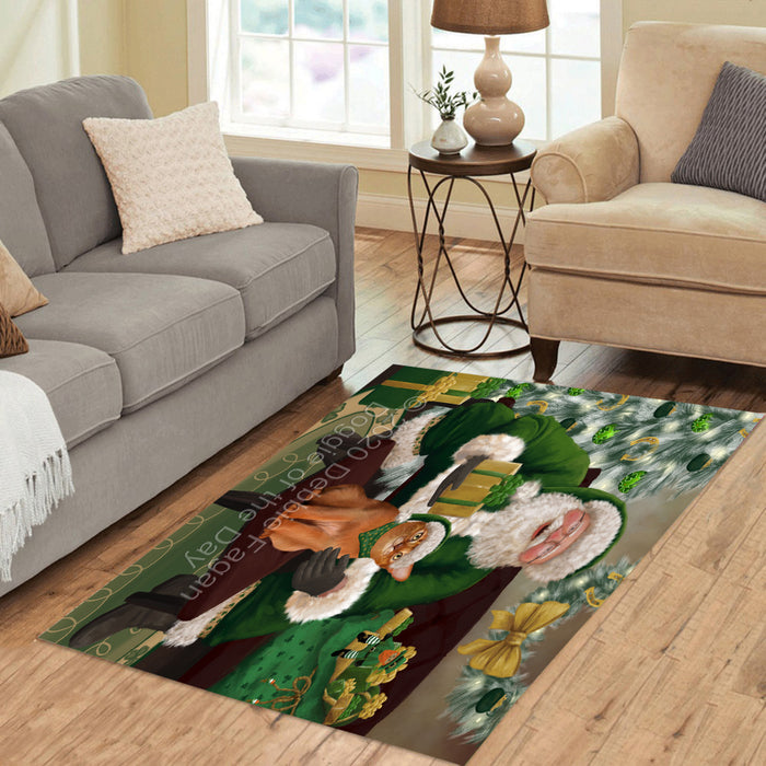 Christmas Irish Santa with Gift and Abyssinian Cat Polyester Area Rug ARUG63884