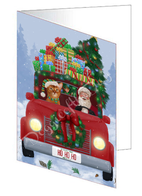 Christmas Honk Honk Red Truck Here Comes with Santa and Abyssinian Cat Handmade Artwork Assorted Pets Greeting Cards and Note Cards with Envelopes for All Occasions and Holiday Seasons GCD75443