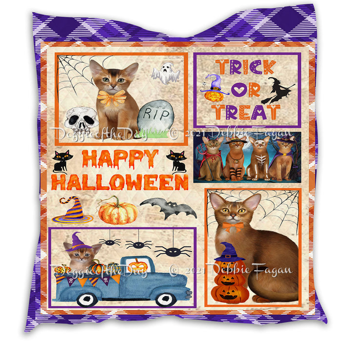 Happy Halloween Trick or Treat Pumpkin Abyssinian Cats Lightweight Soft Bedspread Coverlet Bedding Quilt QUILT60656