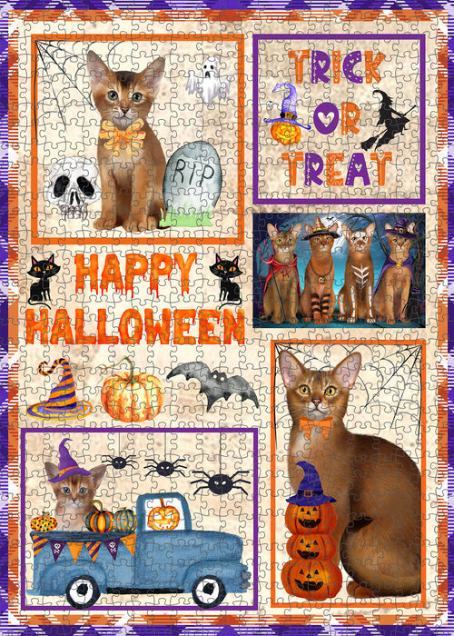 Happy Halloween Trick or Treat Abyssinian Cats Portrait Jigsaw Puzzle for Adults Animal Interlocking Puzzle Game Unique Gift for Dog Lover's with Metal Tin Box