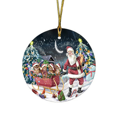 Santa Sled Christmas Happy Holidays Abyssinian Cats Round Flat Christmas Ornament RFPOR54367