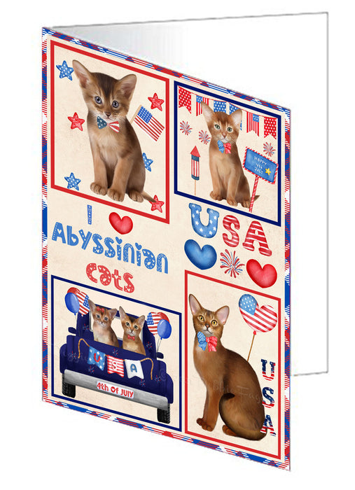 4th of July Independence Day I Love USA Abyssinian Cats Handmade Artwork Assorted Pets Greeting Cards and Note Cards with Envelopes for All Occasions and Holiday Seasons