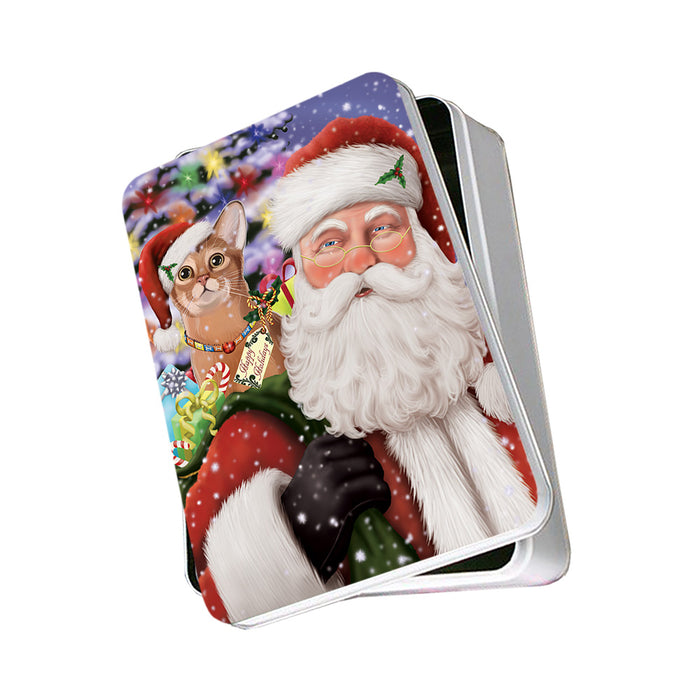 Santa Carrying Abyssinian Cat and Christmas Presents Photo Storage Tin PITN55417