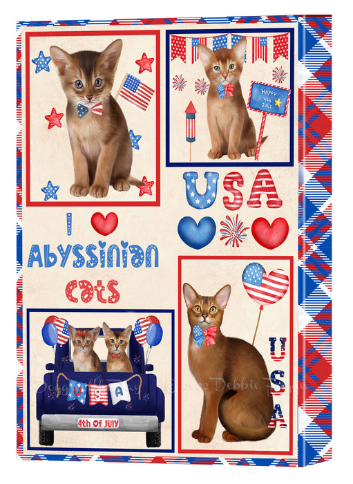 4th of July Independence Day I Love USA Abyssinian Cats Canvas Wall Art - Premium Quality Ready to Hang Room Decor Wall Art Canvas - Unique Animal Printed Digital Painting for Decoration