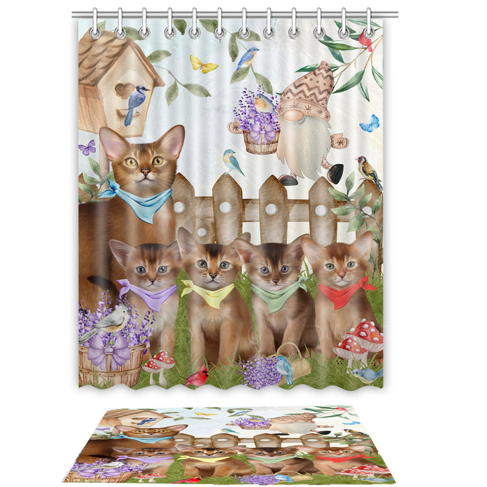 Abyssinian Shower Curtain & Bath Mat Set: Explore a Variety of Designs, Custom, Personalized, Curtains with hooks and Rug Bathroom Decor, Gift for Cat and Pet Lovers