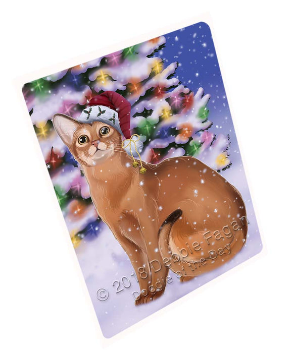 Winterland Wonderland Abyssinian Cat In Christmas Holiday Scenic Background Large Refrigerator / Dishwasher Magnet RMAG96312