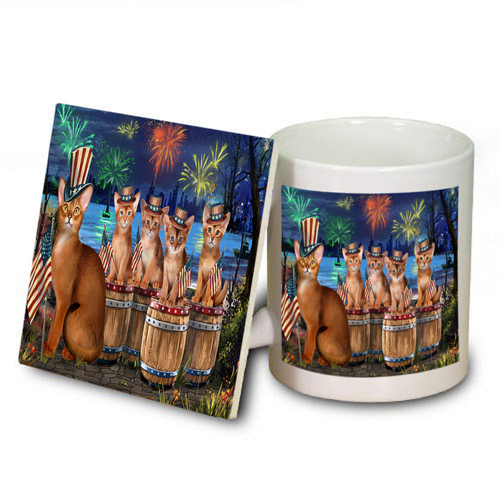 4th of July Independence Day Firework Abyssinian Cats Mug and Coaster Set MUC54098