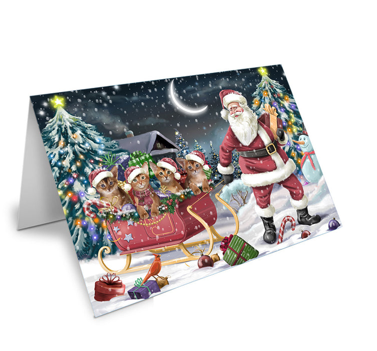 Santa Sled Christmas Happy Holidays Abyssinian Cats Handmade Artwork Assorted Pets Greeting Cards and Note Cards with Envelopes for All Occasions and Holiday Seasons GCD67157