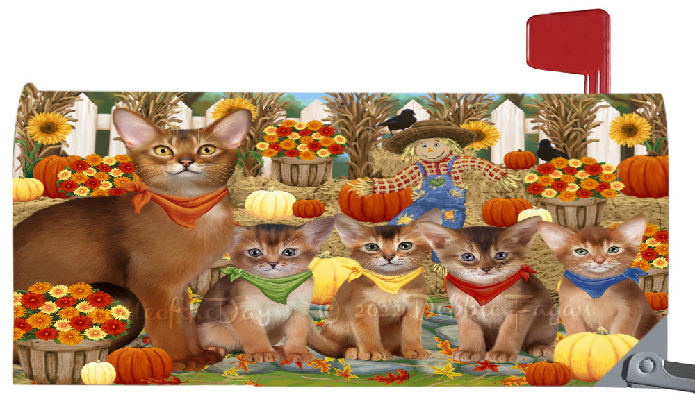 Fall Festival Gathering Abyssinian Cats Magnetic Mailbox Cover Both Sides Pet Theme Printed Decorative Letter Box Wrap Case Postbox Thick Magnetic Vinyl Material