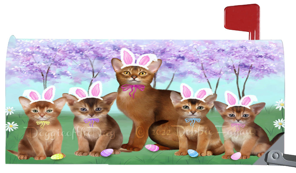Easter Holiday Family Abyssinian Cat Magnetic Mailbox Cover Both Sides Pet Theme Printed Decorative Letter Box Wrap Case Postbox Thick Magnetic Vinyl Material