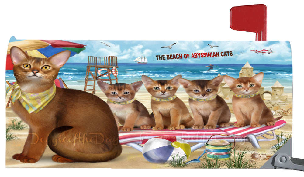 Pet Friendly Beach Abyssinian Cats Magnetic Mailbox Cover Both Sides Pet Theme Printed Decorative Letter Box Wrap Case Postbox Thick Magnetic Vinyl Material