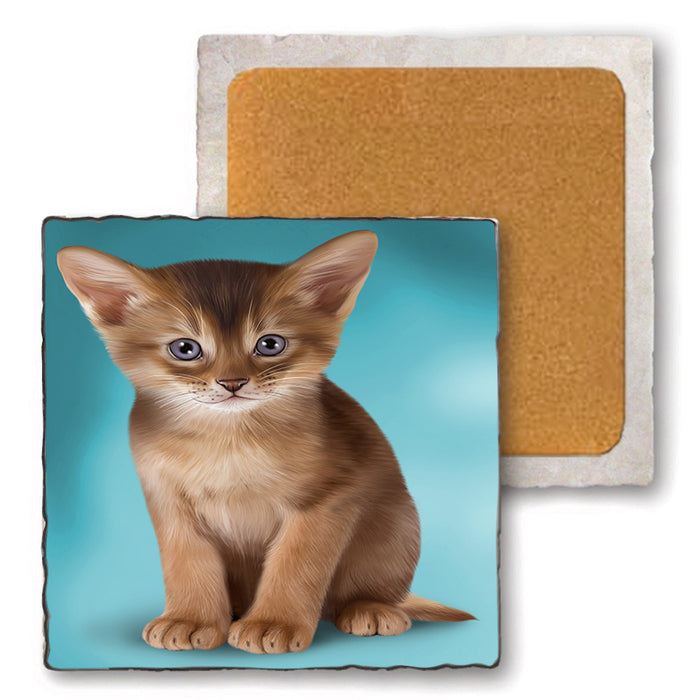 Abyssinian Cat Set of 4 Natural Stone Marble Tile Coasters MCST49610
