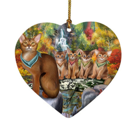 Scenic Waterfall Abyssinian Cats Heart Christmas Ornament HPOR54786