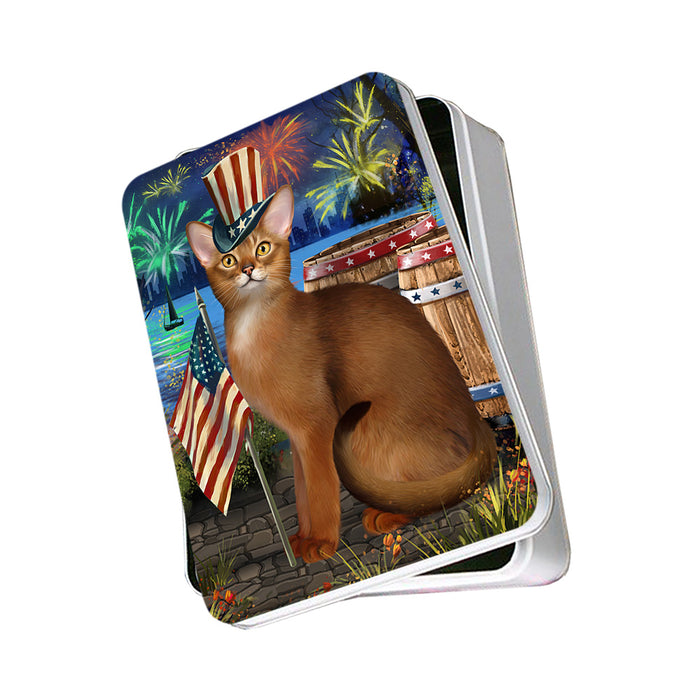 4th of July Independence Day Firework Abyssinian Cat Photo Storage Tin PITN53970