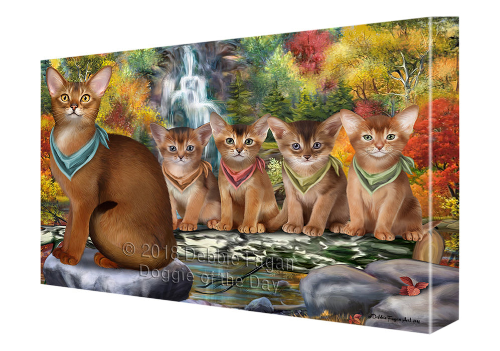 Scenic Waterfall Abyssinian Cats Canvas Print Wall Art Décor CVS110924