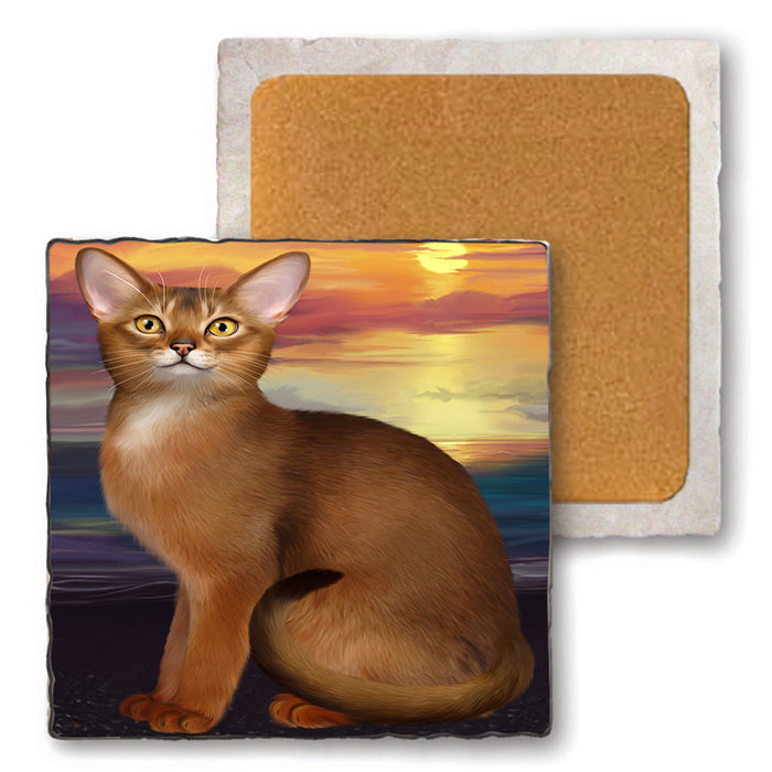 Abyssinian Cat Set of 4 Natural Stone Marble Tile Coasters MCST49609