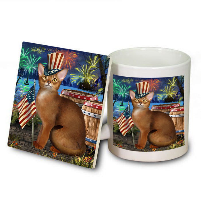 4th of July Independence Day Firework Abyssinian Cat Mug and Coaster Set MUC54019