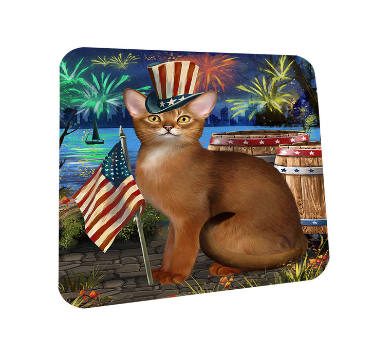 4th of July Independence Day Firework Abyssinian Cat Coasters Set of 4 CST53985