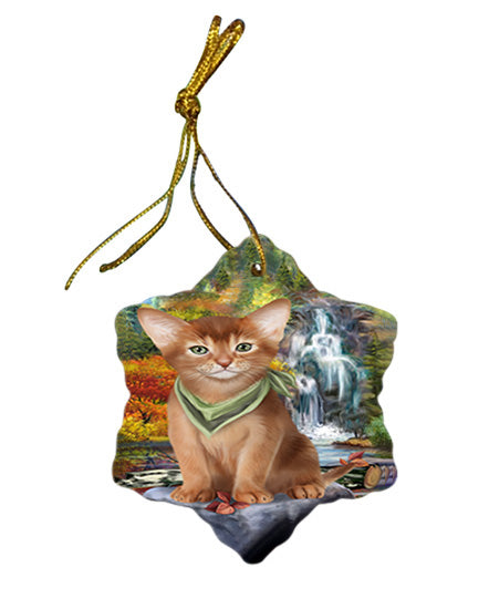 Scenic Waterfall Abyssinian Cat Star Porcelain Ornament SPOR54778