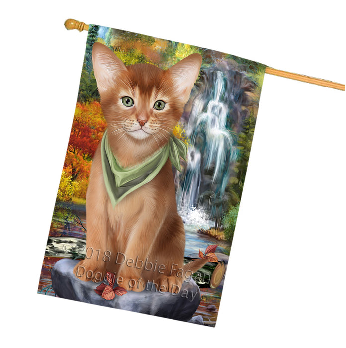 Scenic Waterfall Abyssinian Cat House Flag FLG54985