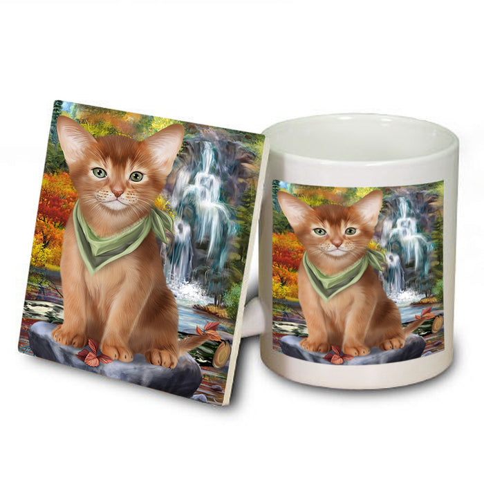 Scenic Waterfall Abyssinian Cat Mug and Coaster Set MUC54651