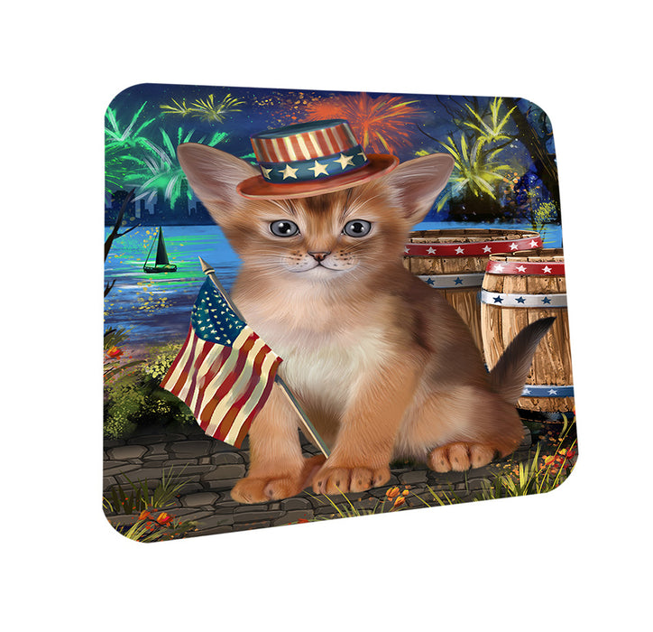 4th of July Independence Day Firework Abyssinian Cat Coasters Set of 4 CST53986