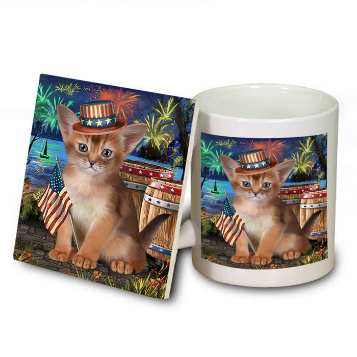 4th of July Independence Day Firework Abyssinian Cat Mug and Coaster Set MUC54020