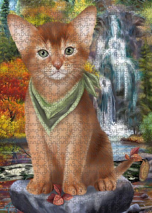 Scenic Waterfall Abyssinian Cat Puzzle with Photo Tin PUZL86304