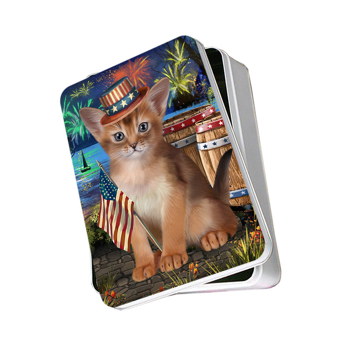 4th of July Independence Day Firework Abyssinian Cat Photo Storage Tin PITN53971