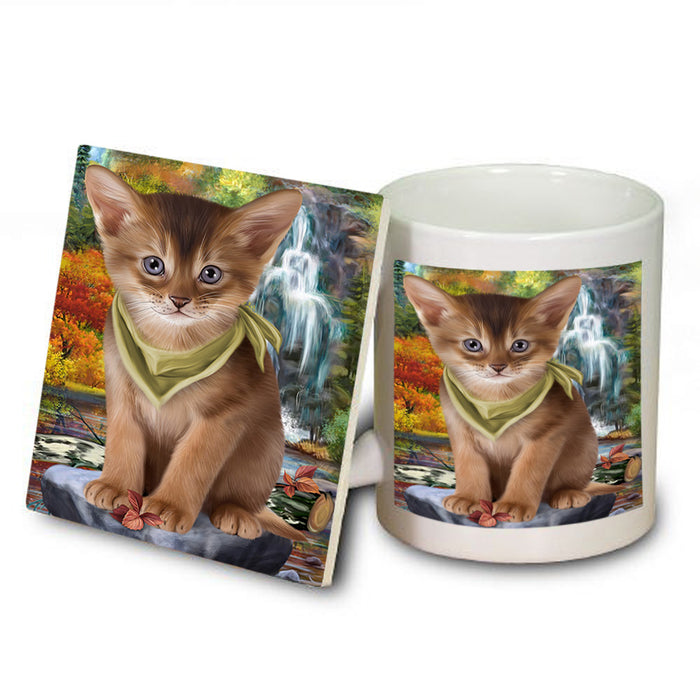 Scenic Waterfall Abyssinian Cat Mug and Coaster Set MUC54652