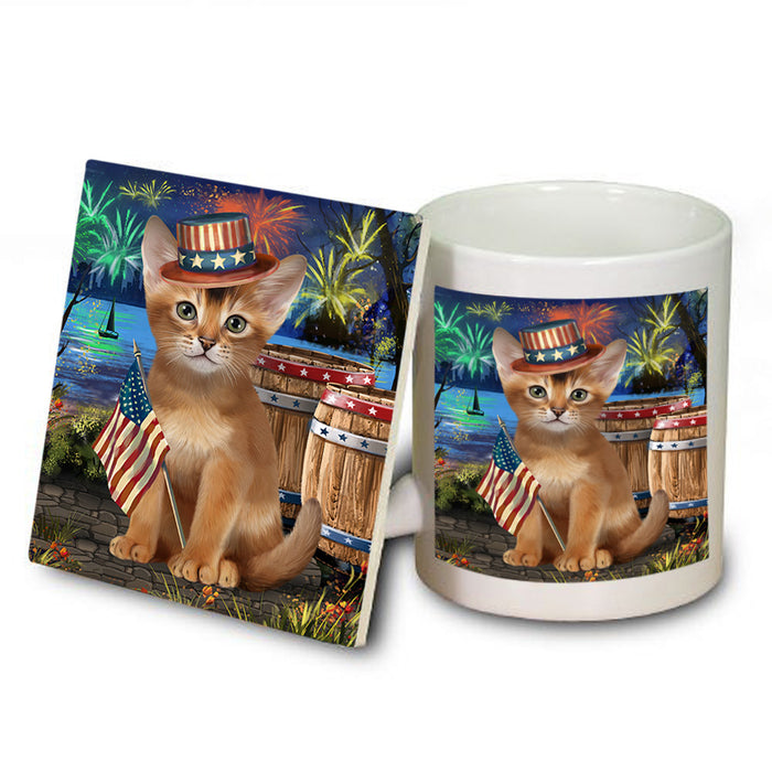 4th of July Independence Day Firework Abyssinian Cat Mug and Coaster Set MUC54021