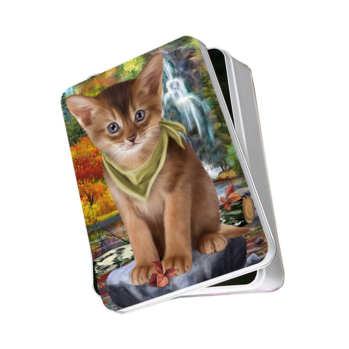Scenic Waterfall Abyssinian Cat Photo Storage Tin PITN54603